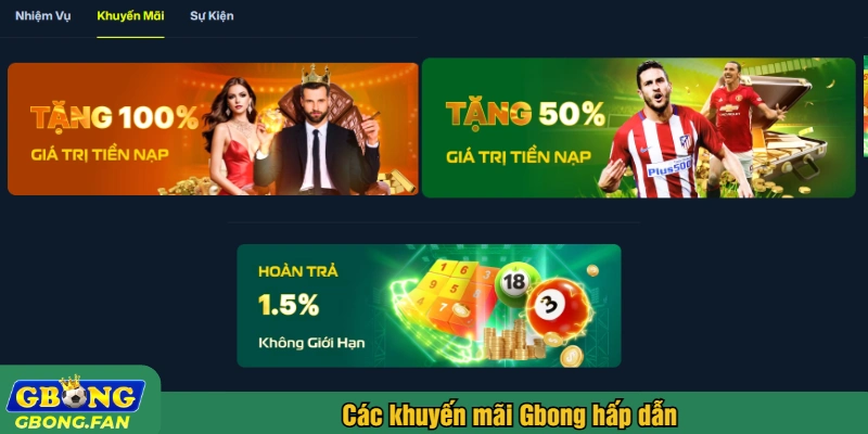 Các khuyến mãi Gbong hấp dẫn