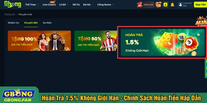 Hoàn trả 1.5% không giới hạn