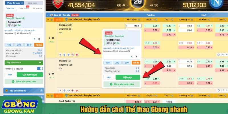 Hướng dẫn chơi Thể thao Gbong nhanh