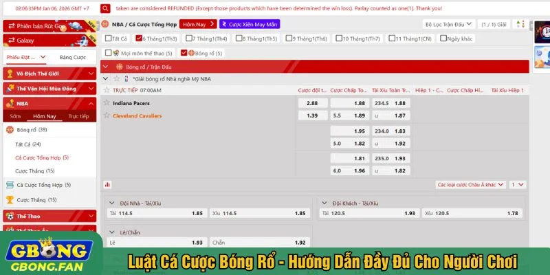 Luật cá cược bóng rổ