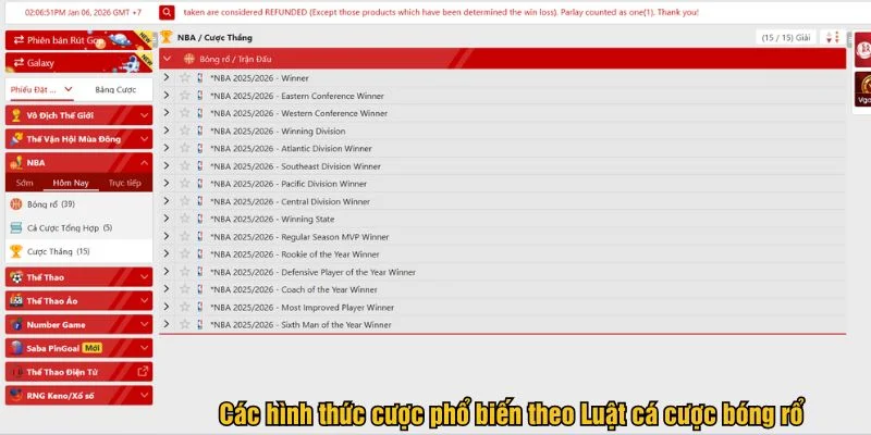 Người chơi có thể tham gia nhiều hình thức cược bóng rổ