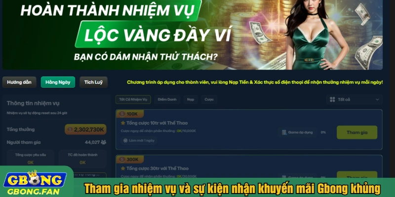 Tham gia nhiệm vụ nhận khuyến mãi Gbong khủng