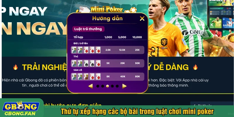 Thứ tự xếp hạng các bộ bài trong luật chơi mini poker