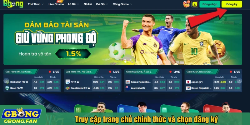 Truy cập trang chủ chính thức và chọn đăng ký